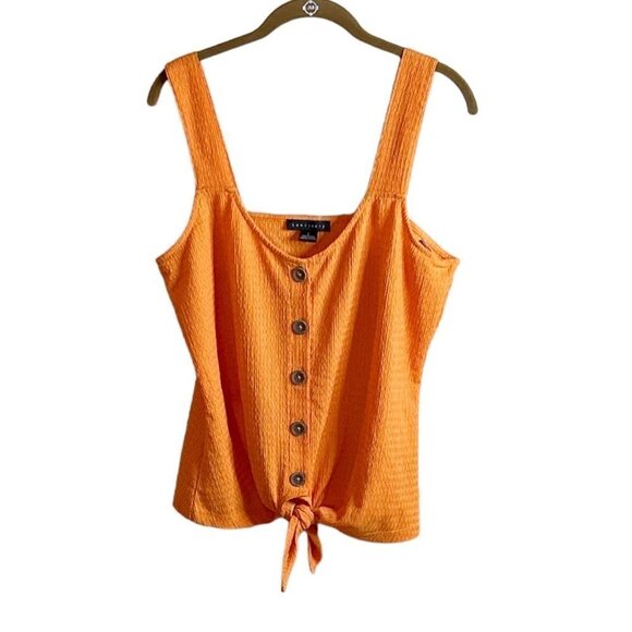 Sanctuary Link Up Tie Tee Orange Button Front Chrinkled Textured Tie Front Sz Lg - Picture 7 of 8